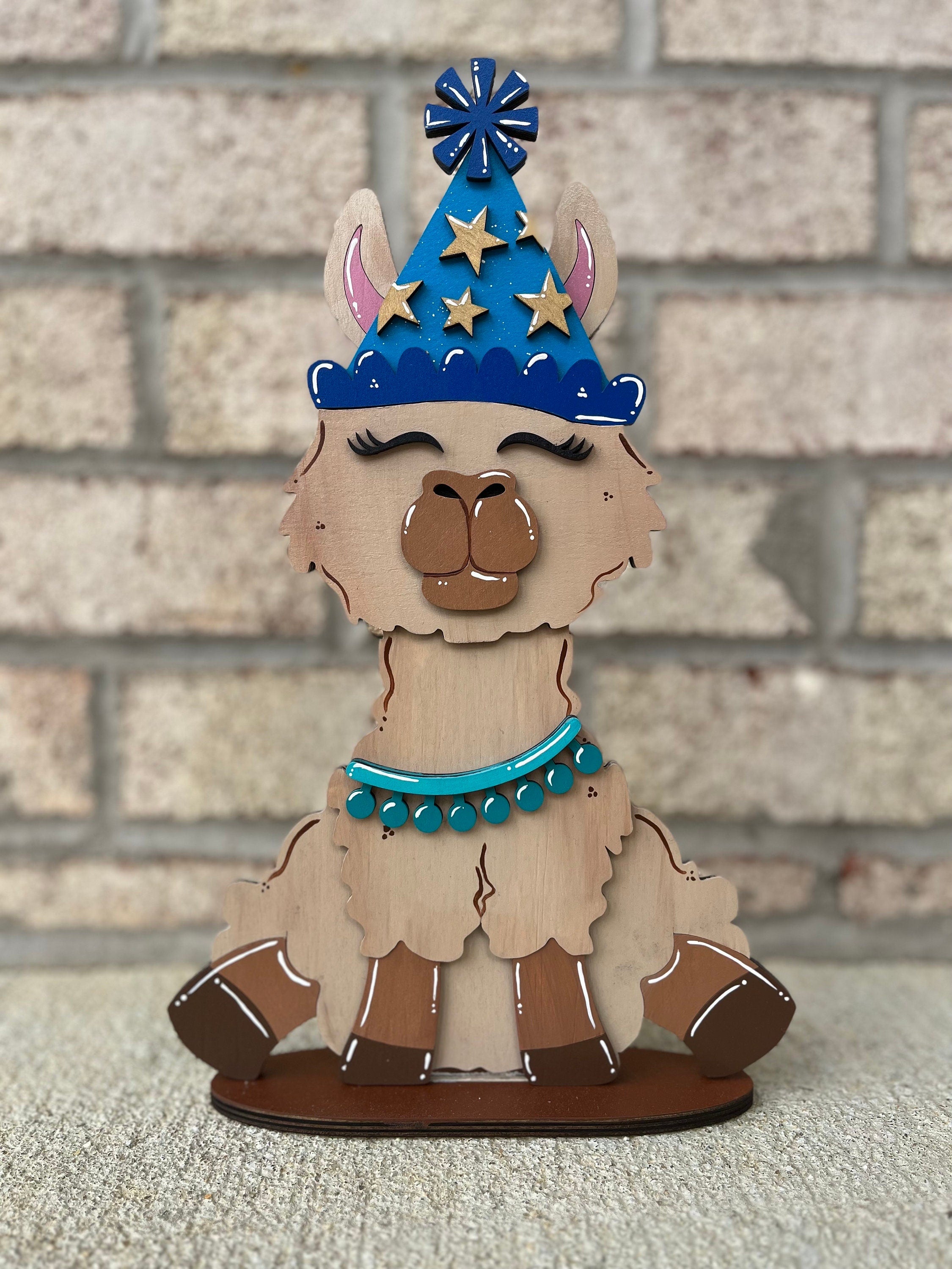 Llama Birthday Desk Buddy with Interchangeable Hat