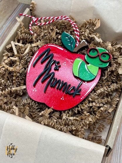 Personalized Bookworm Apple Ornament