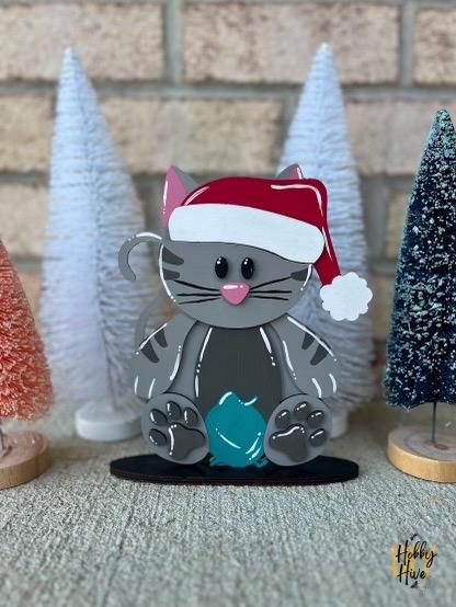 Interchangeable Cat Shelf Table Desk Sitter with Seasonal Hats for Home Decor
