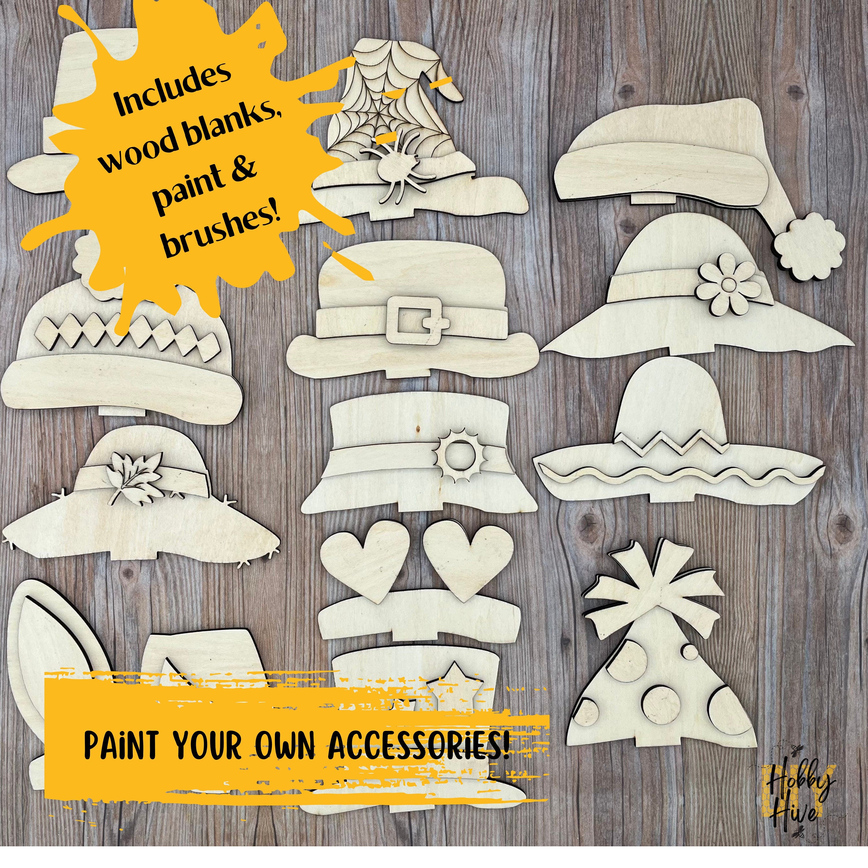 DIY Wood and Paint Animal Shelf Sitter Hat Add ons (Hats Only)