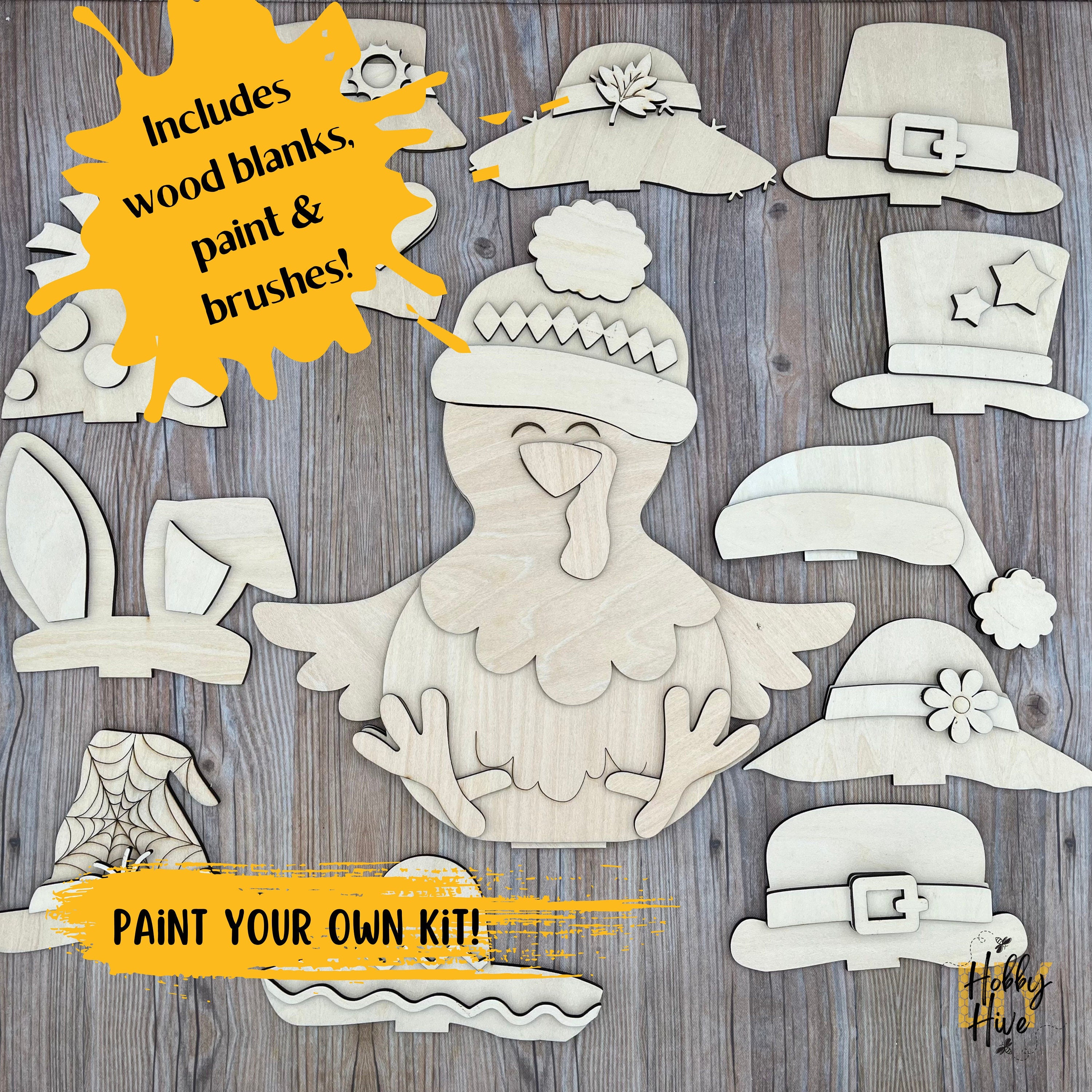 Paint Your Own Chicken or Turkey Interchangeable Sign with Seasonal Hats