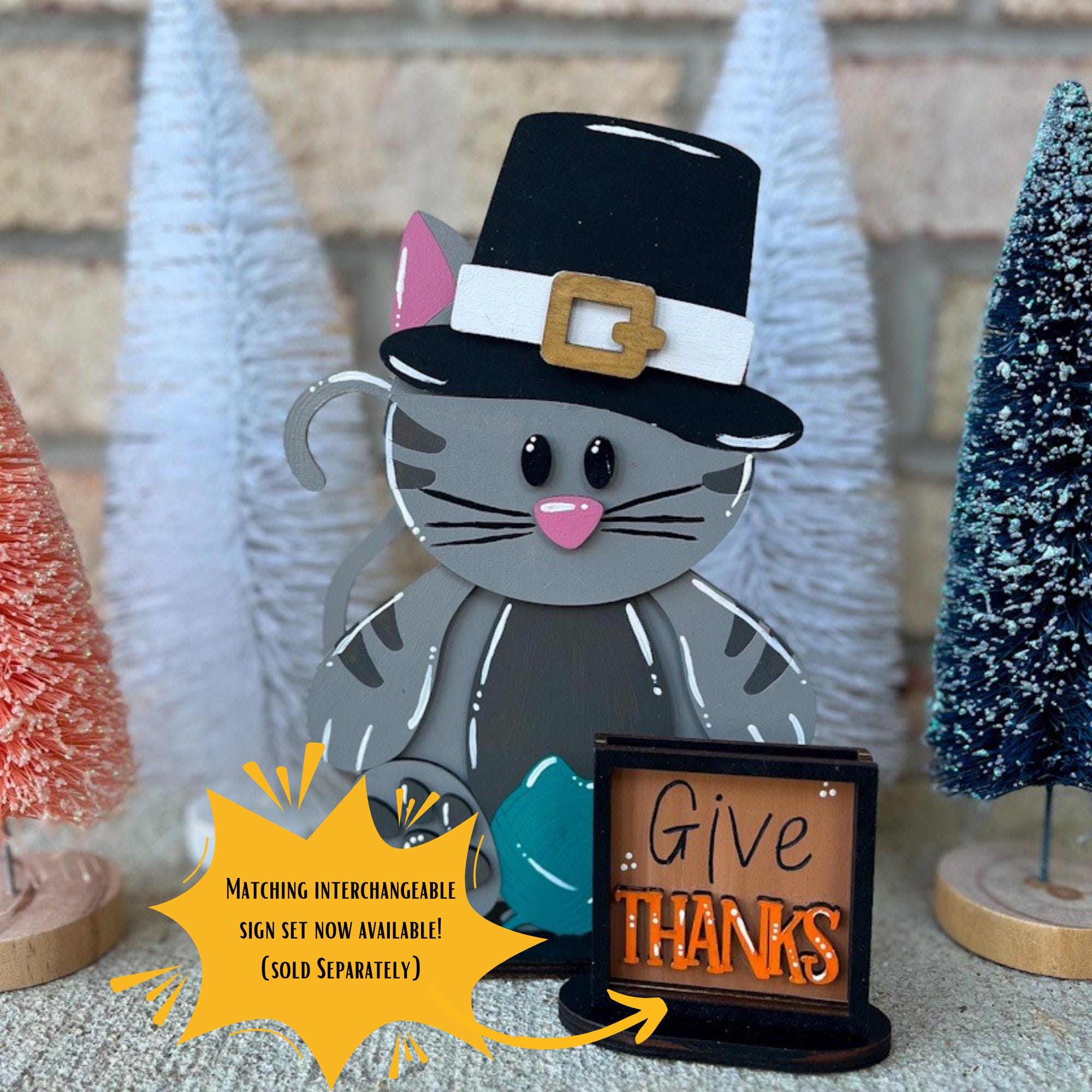 Interchangeable Cat Shelf Table Desk Sitter with Seasonal Hats for Home Decor