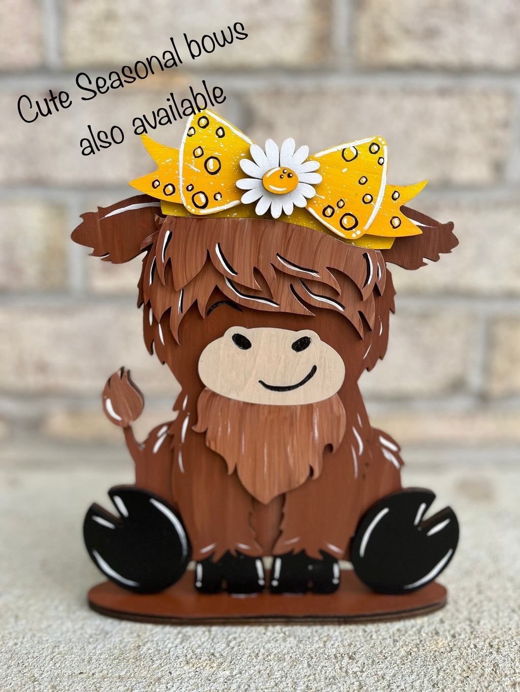 Holiday Highland Cow Shelf Table Desk Sitter with Interchangeable Seasonal Hats
