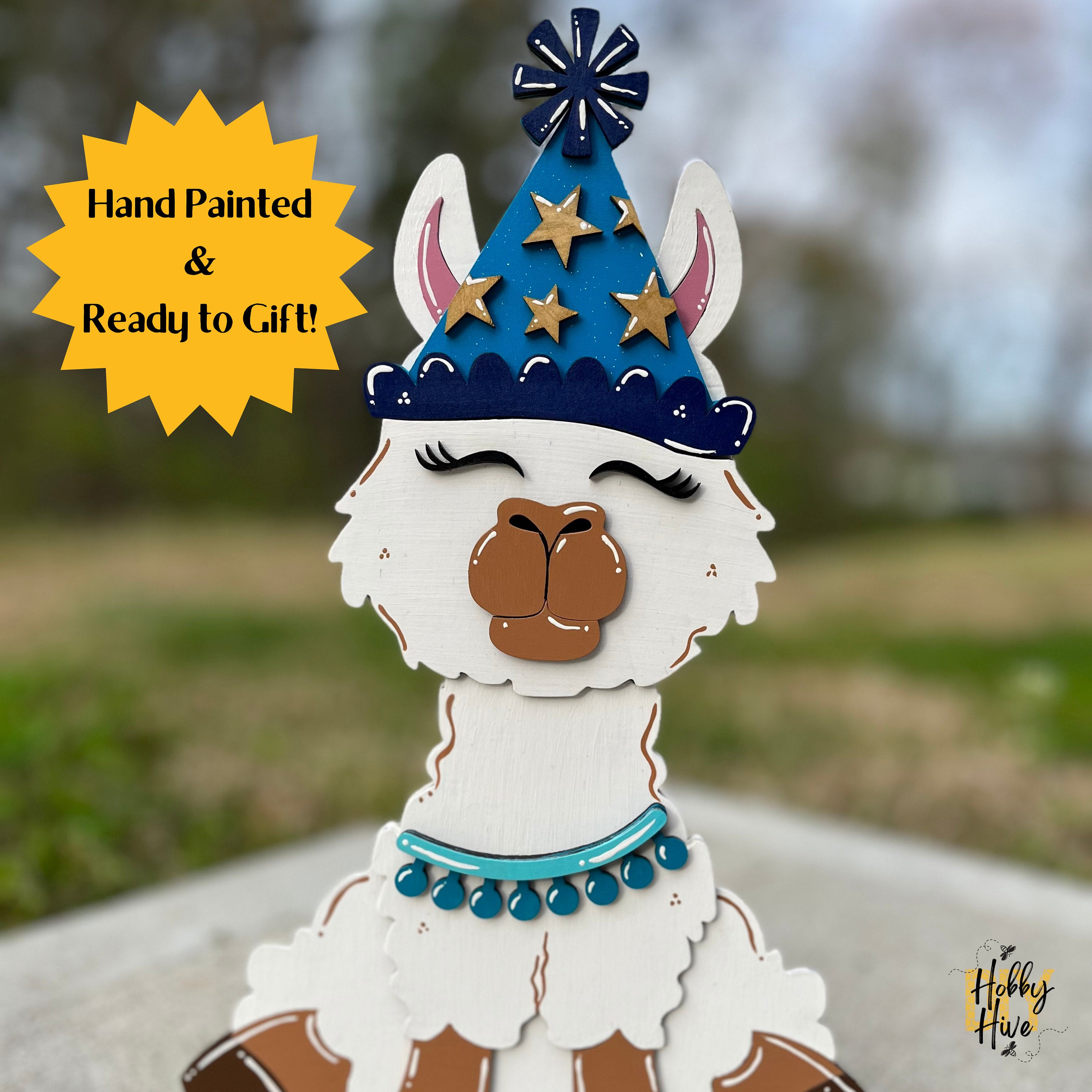 Llama Birthday Desk Buddy with Interchangeable Hat
