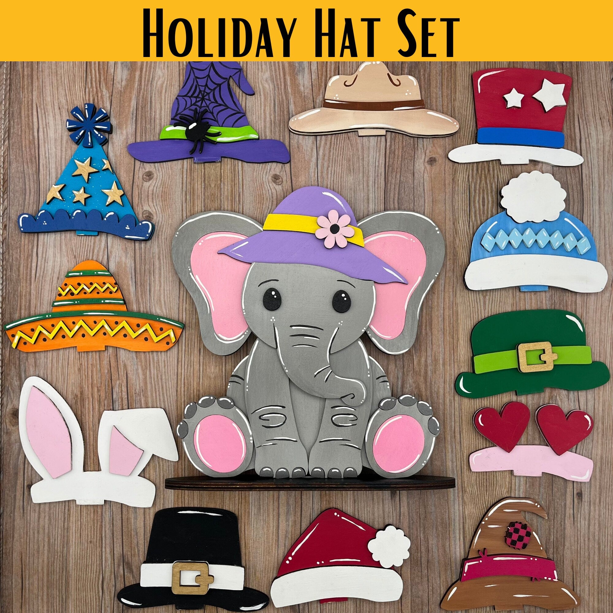 Cute Elephant Desk Buddy with Interchangeable Holiday Accessories