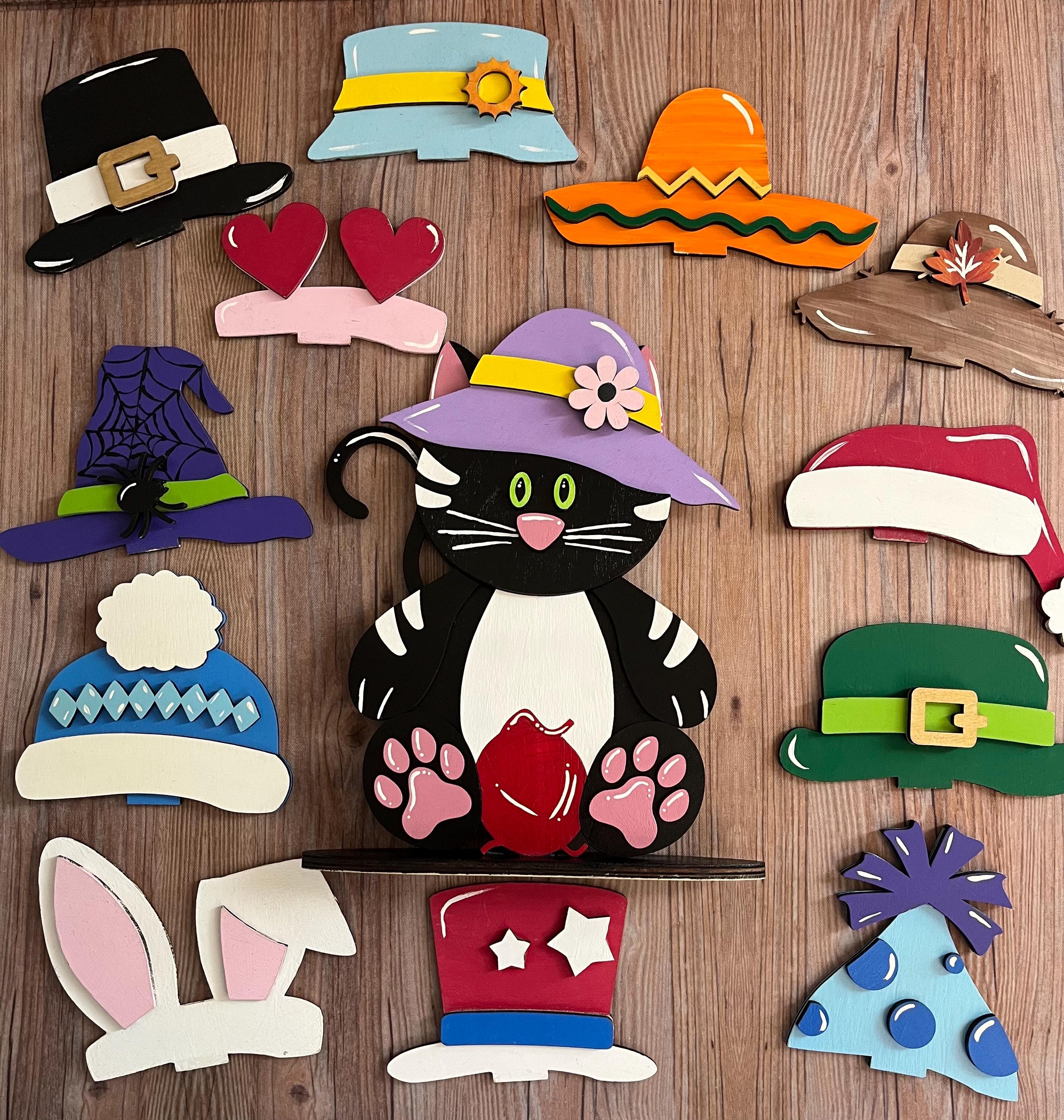 Cat Desk Buddy with Interchangeable Seasonal Hats