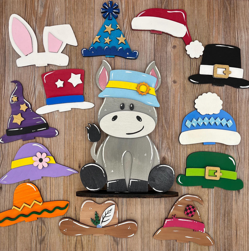 Donkey Desk Buddy with Seasonal Hats