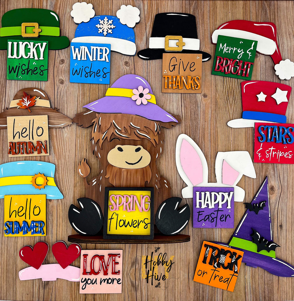 Hand Painted Highland Cow Desk Sign Bundle