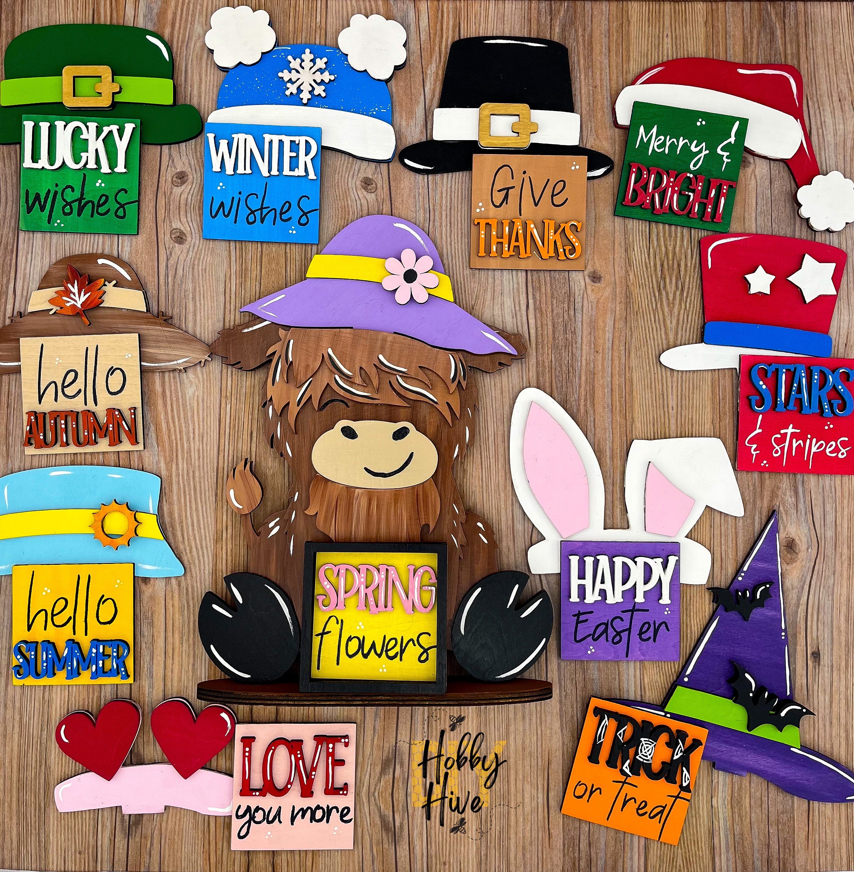 Hand Painted Highland Cow Desk Sign Bundle