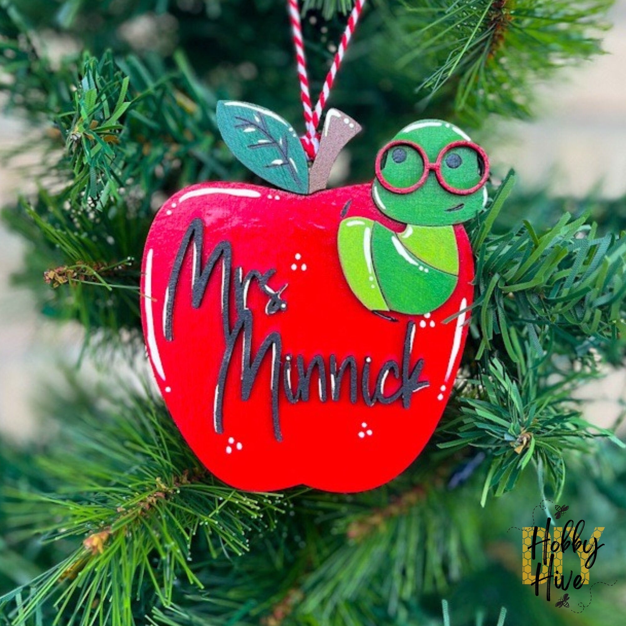 Personalized Bookworm Apple Ornament