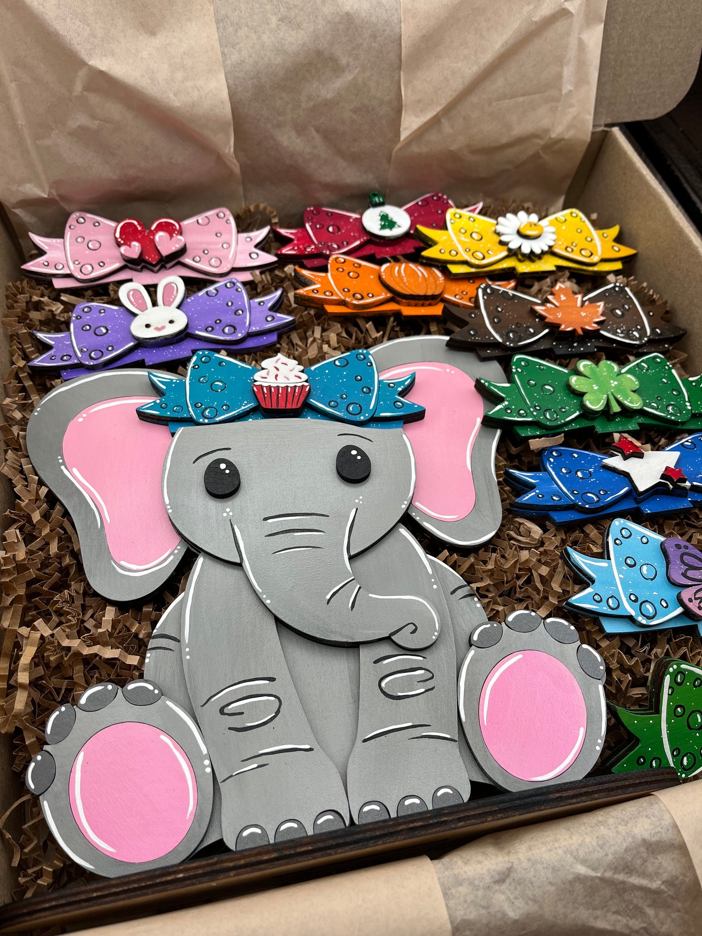 Cute Elephant Desk Buddy with Interchangeable Holiday Accessories