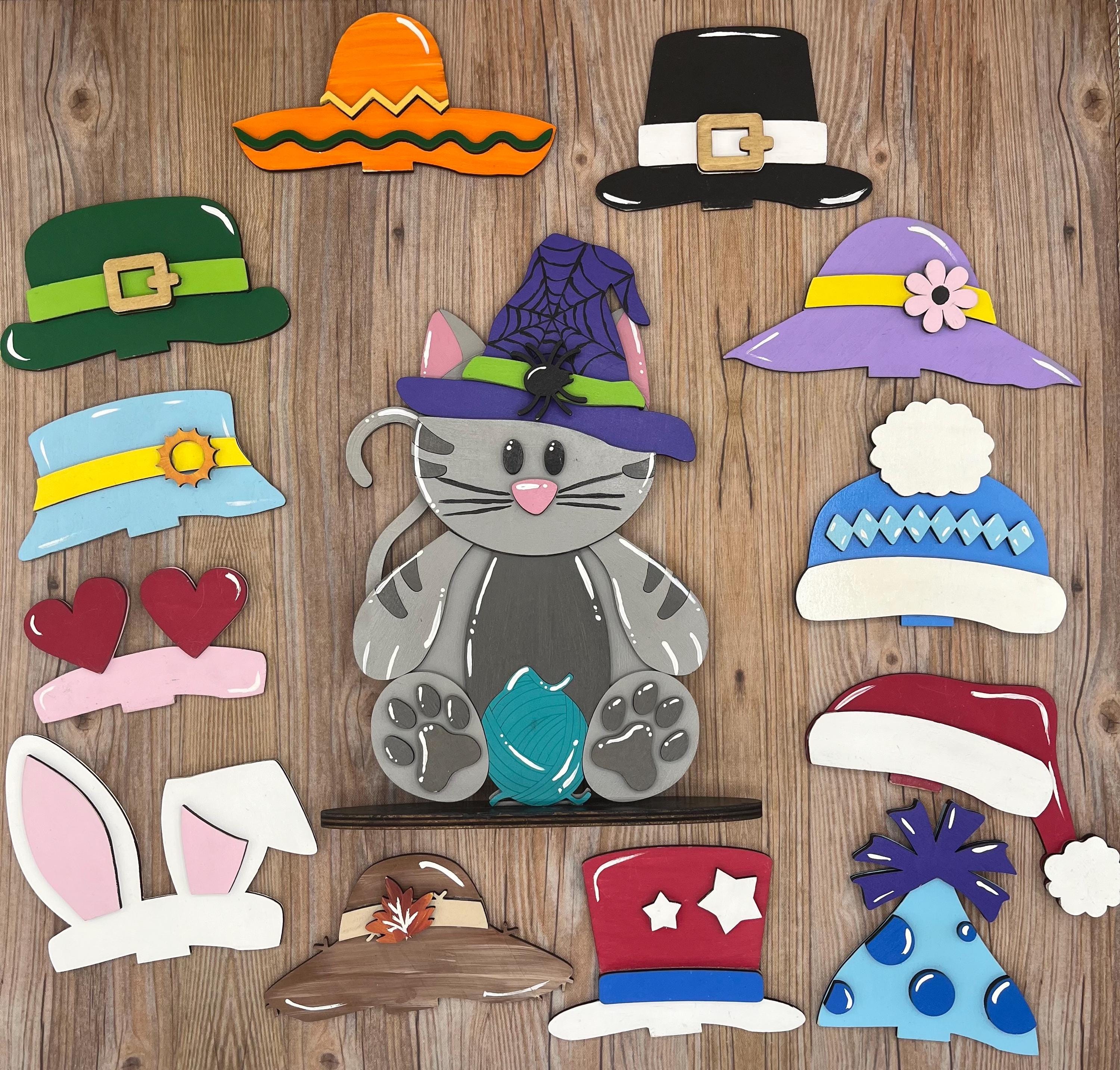 Cat Desk Buddy with Interchangeable Seasonal Hats