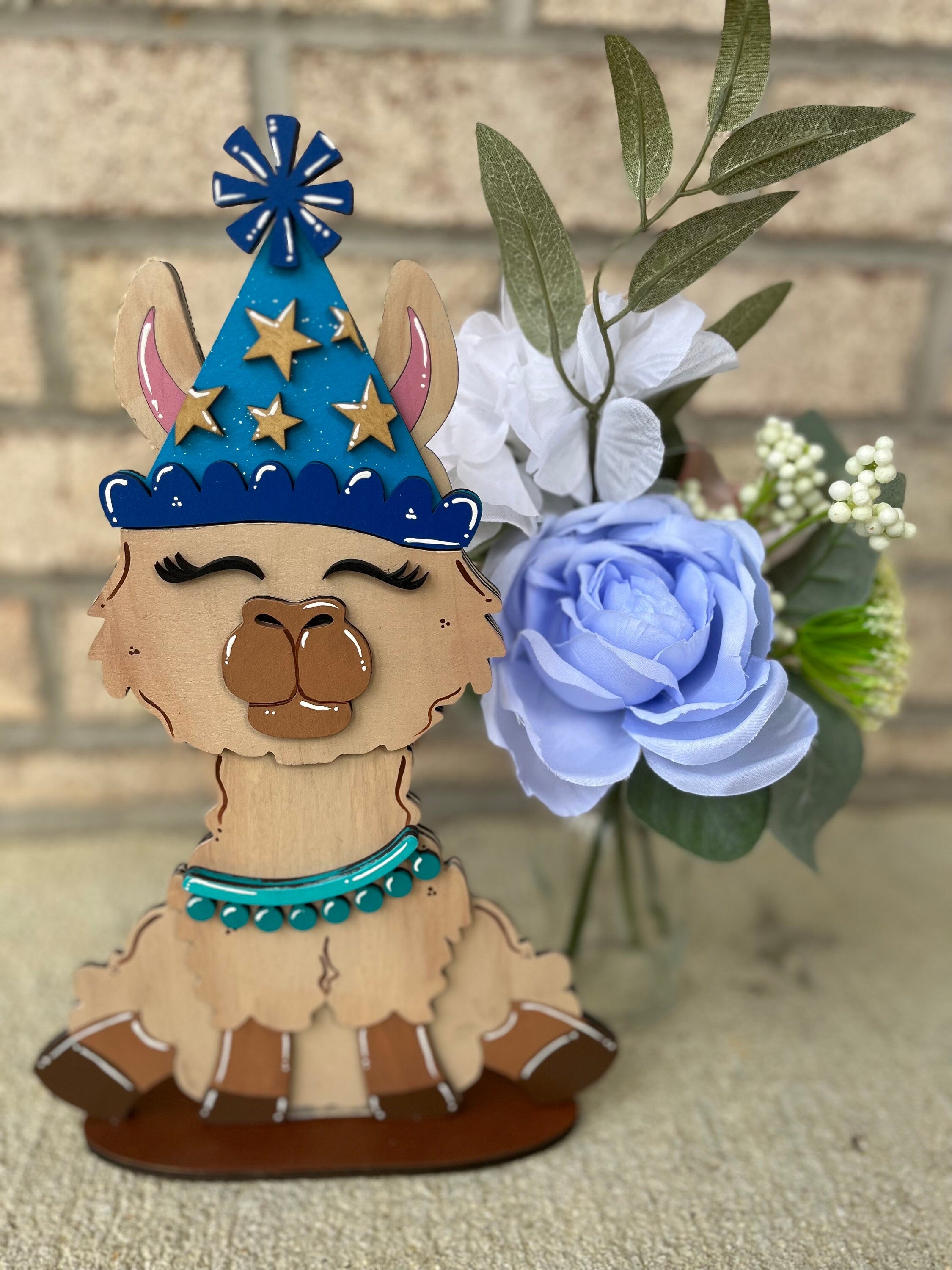 Llama Birthday Desk Buddy with Interchangeable Hat