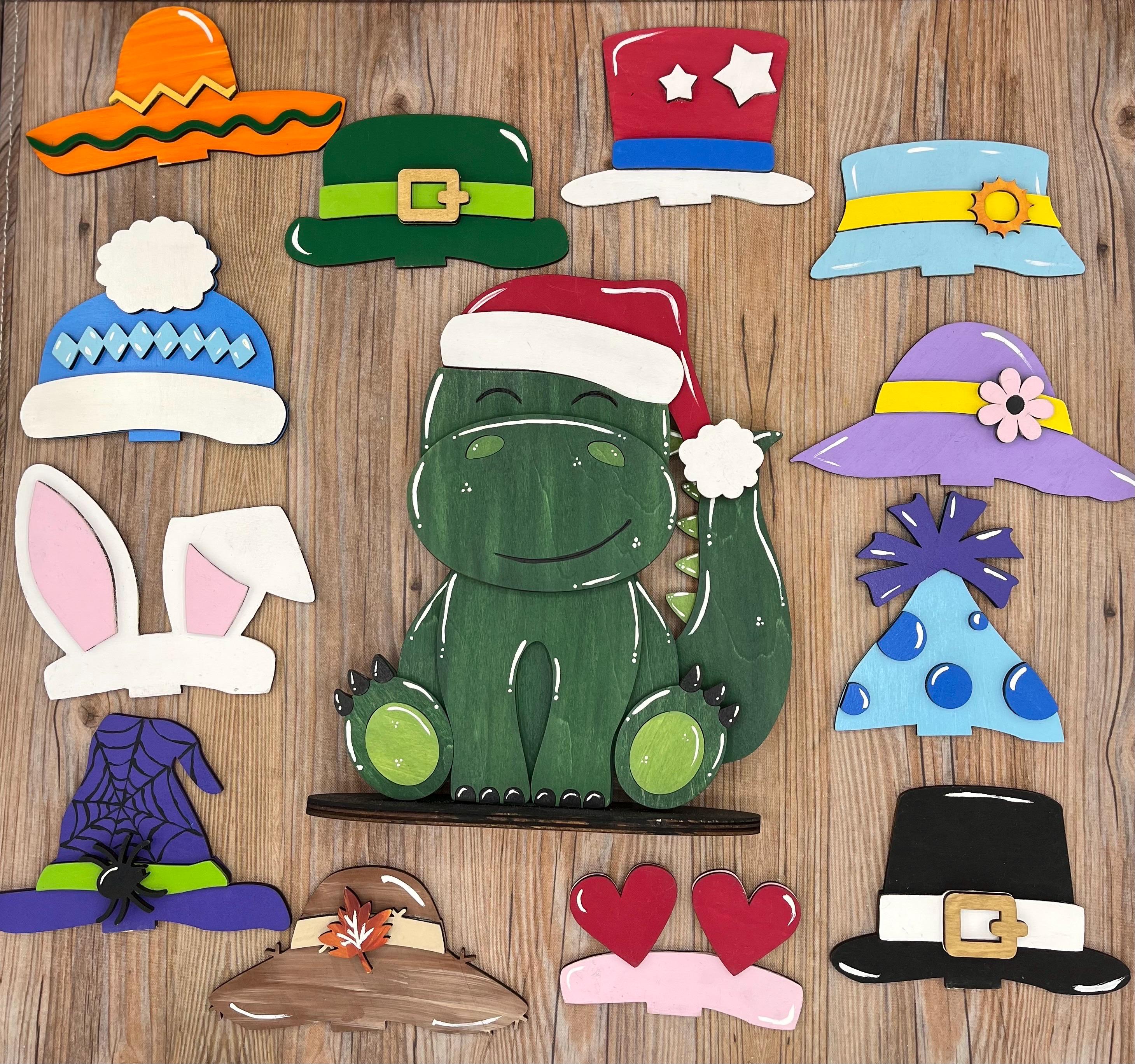 Dinosaur Interchangeable Seasonal Sign with Mix and Match Holiday Hats