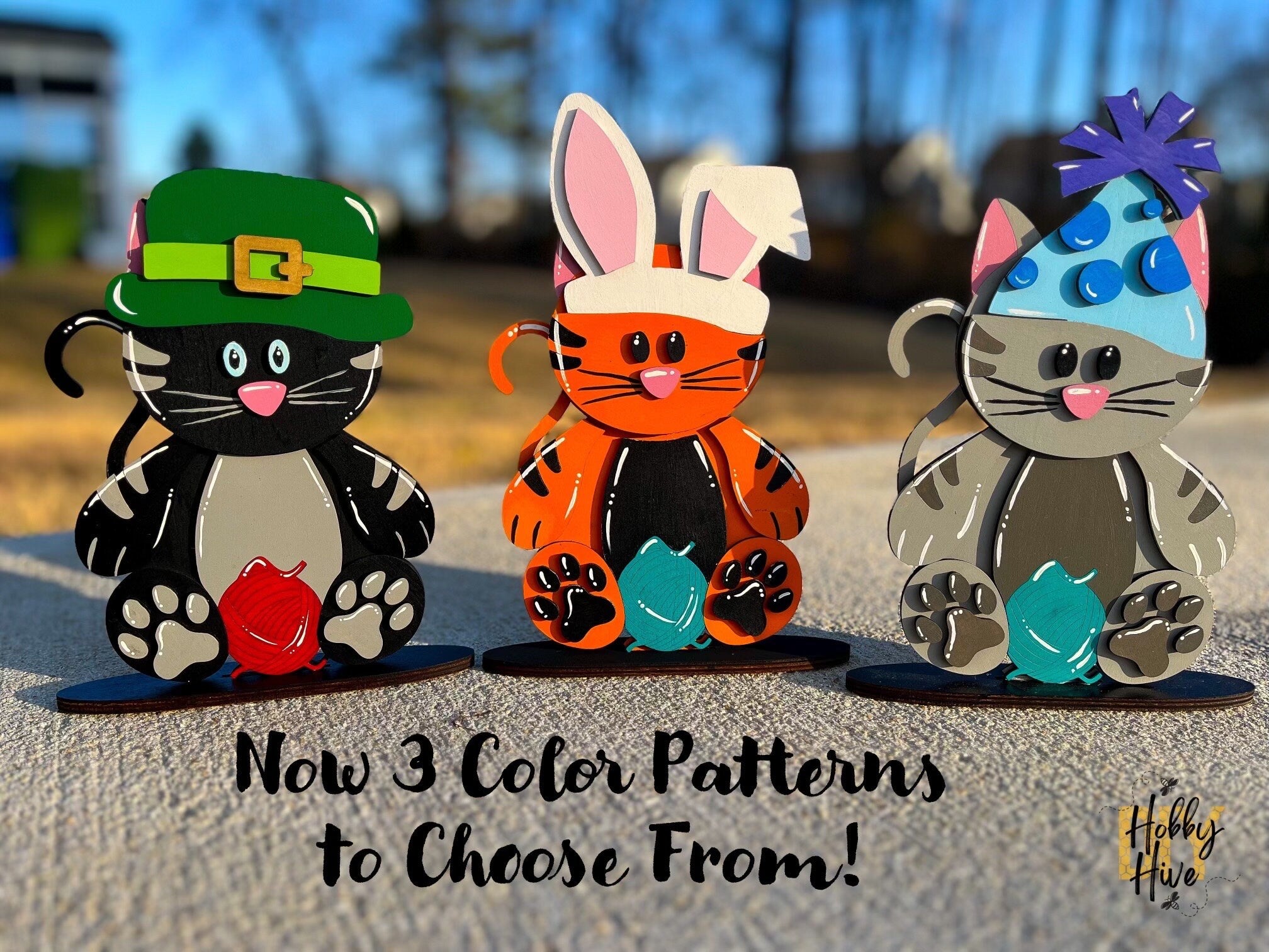 Interchangeable Cat Shelf Table Desk Sitter with Seasonal Hats for Home Decor