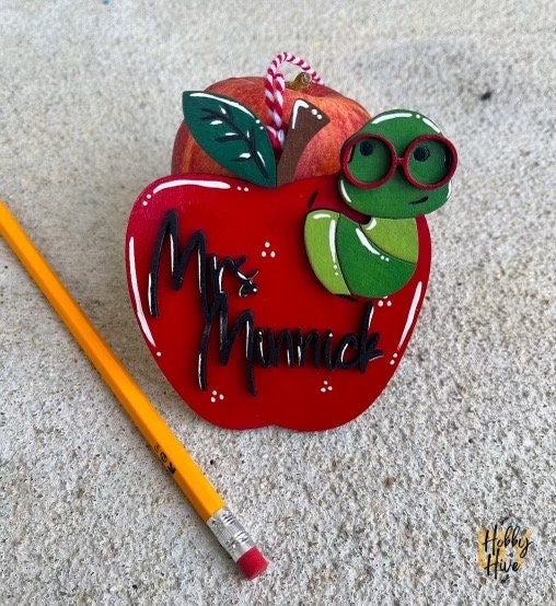Personalized Bookworm Apple Ornament