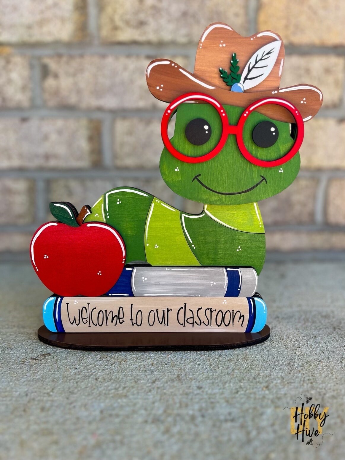 Personalized Bookworm Teacher Desk Buddy with 10 Festive Hats