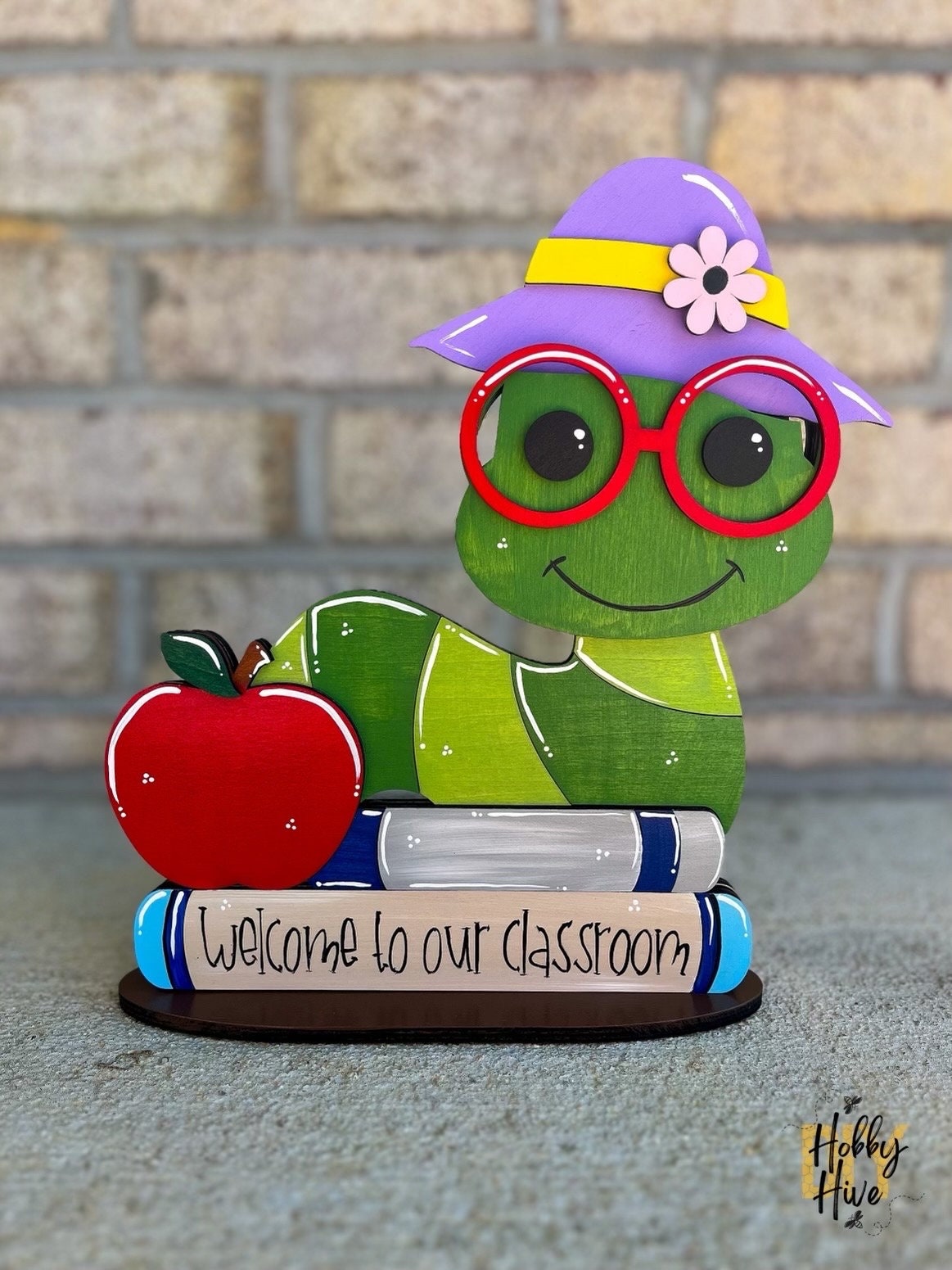 Personalized Bookworm Teacher Desk Buddy with 10 Festive Hats
