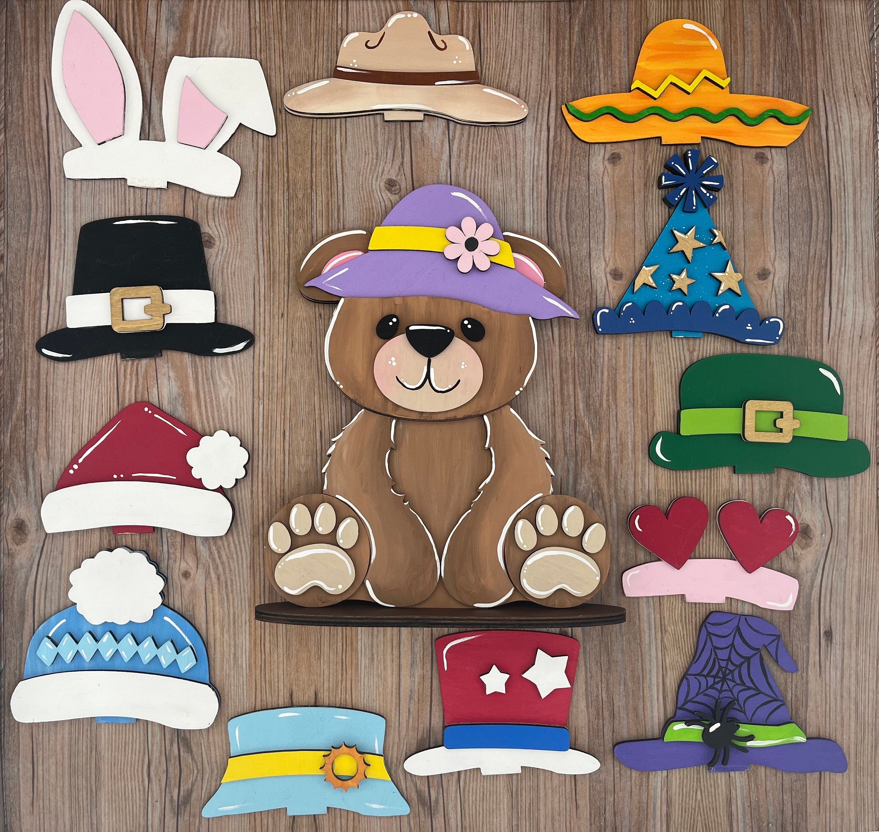 Woodland Bear Sign with Interchangeable Seasonal Hats