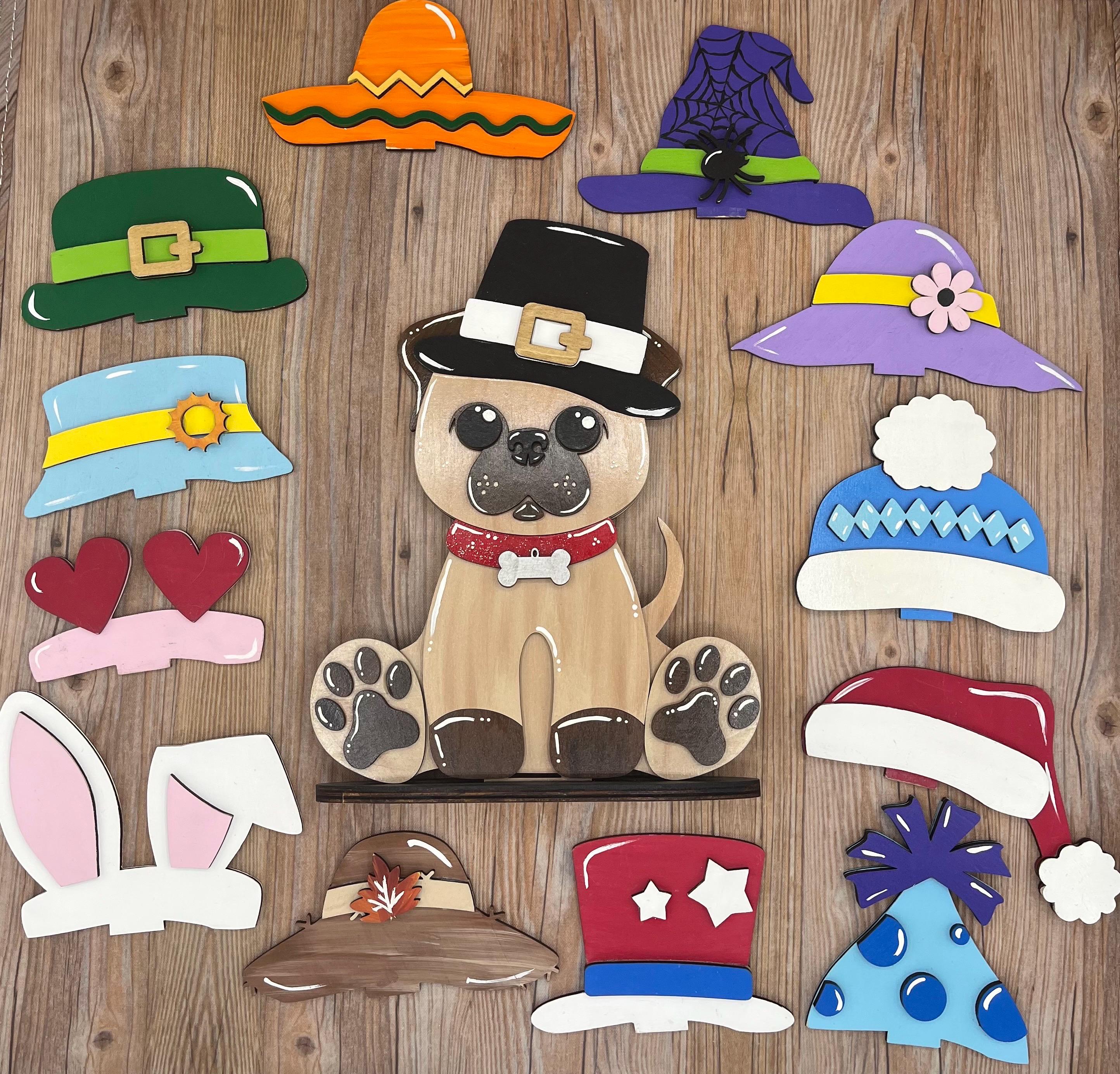 Pug Dog Desk Buddy with Seasonal and Holiday Hats