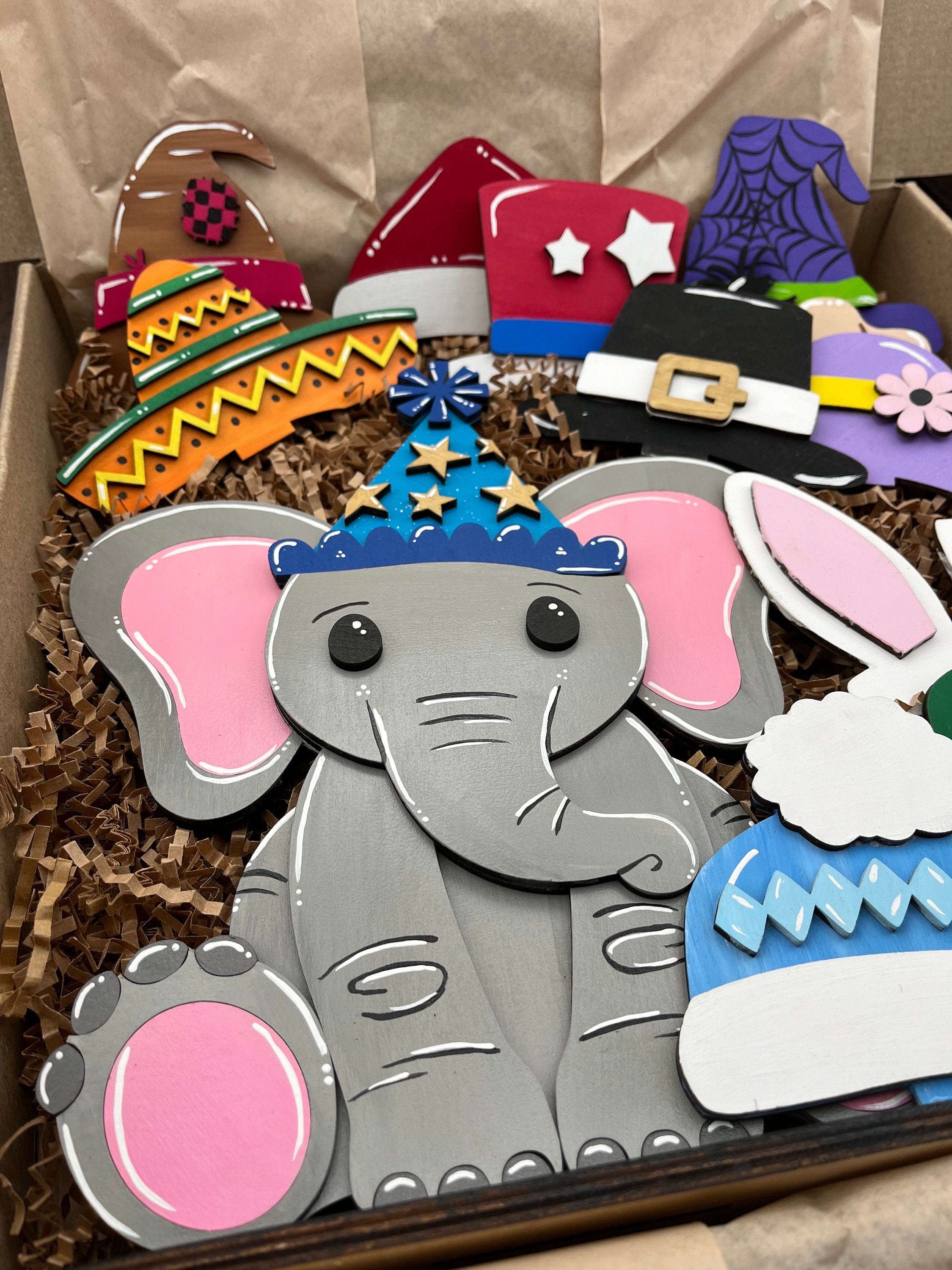 Cute Elephant Desk Buddy with Interchangeable Holiday Accessories