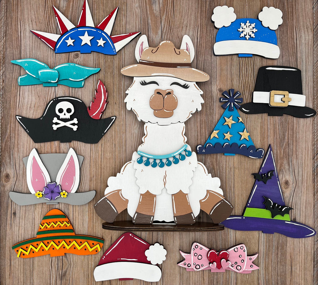Festive Llama Shelf Table Desk Decor with Interchangeable Hats