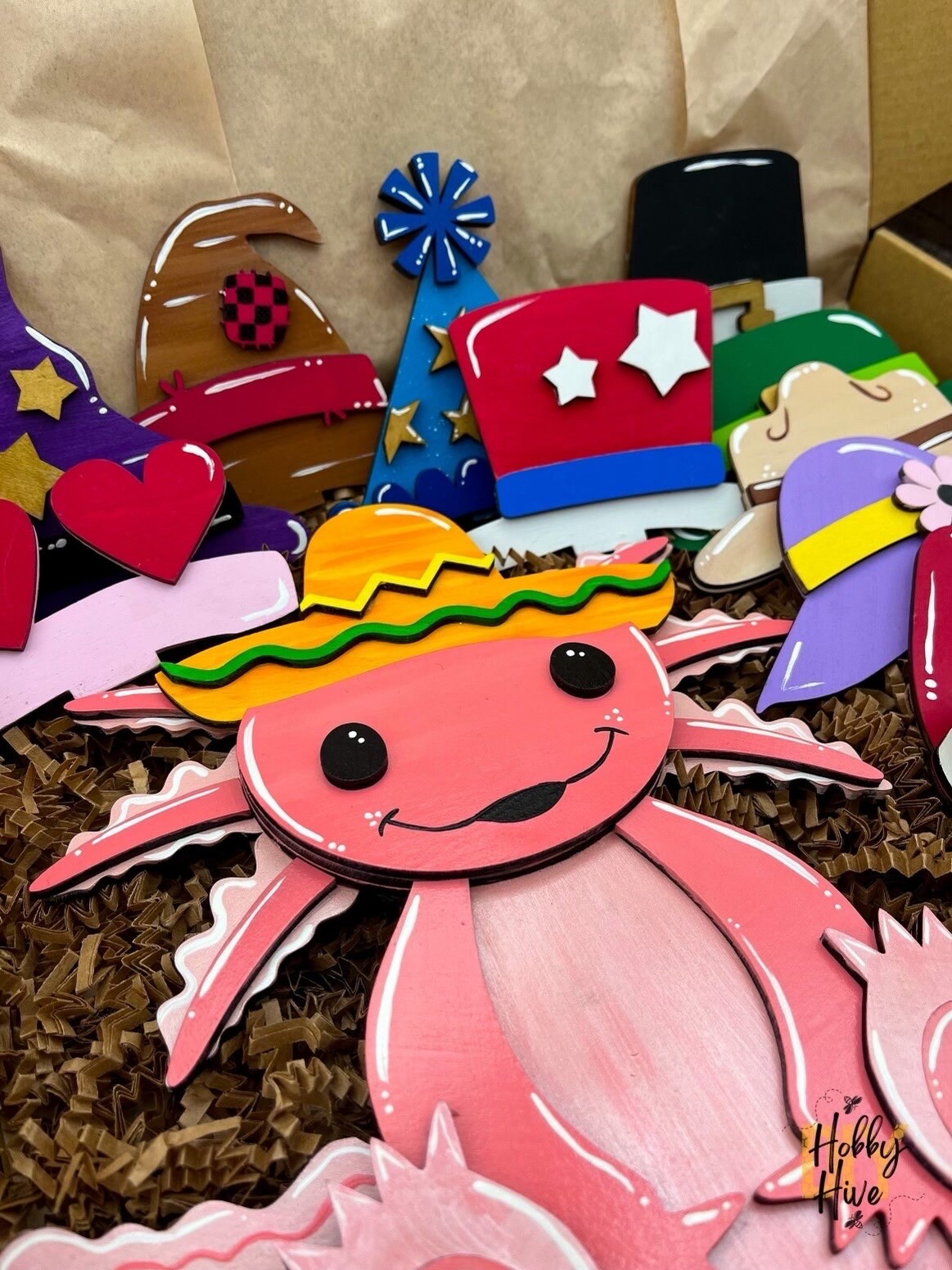 Axolotl Desk Buddy with Interchangeable Hats