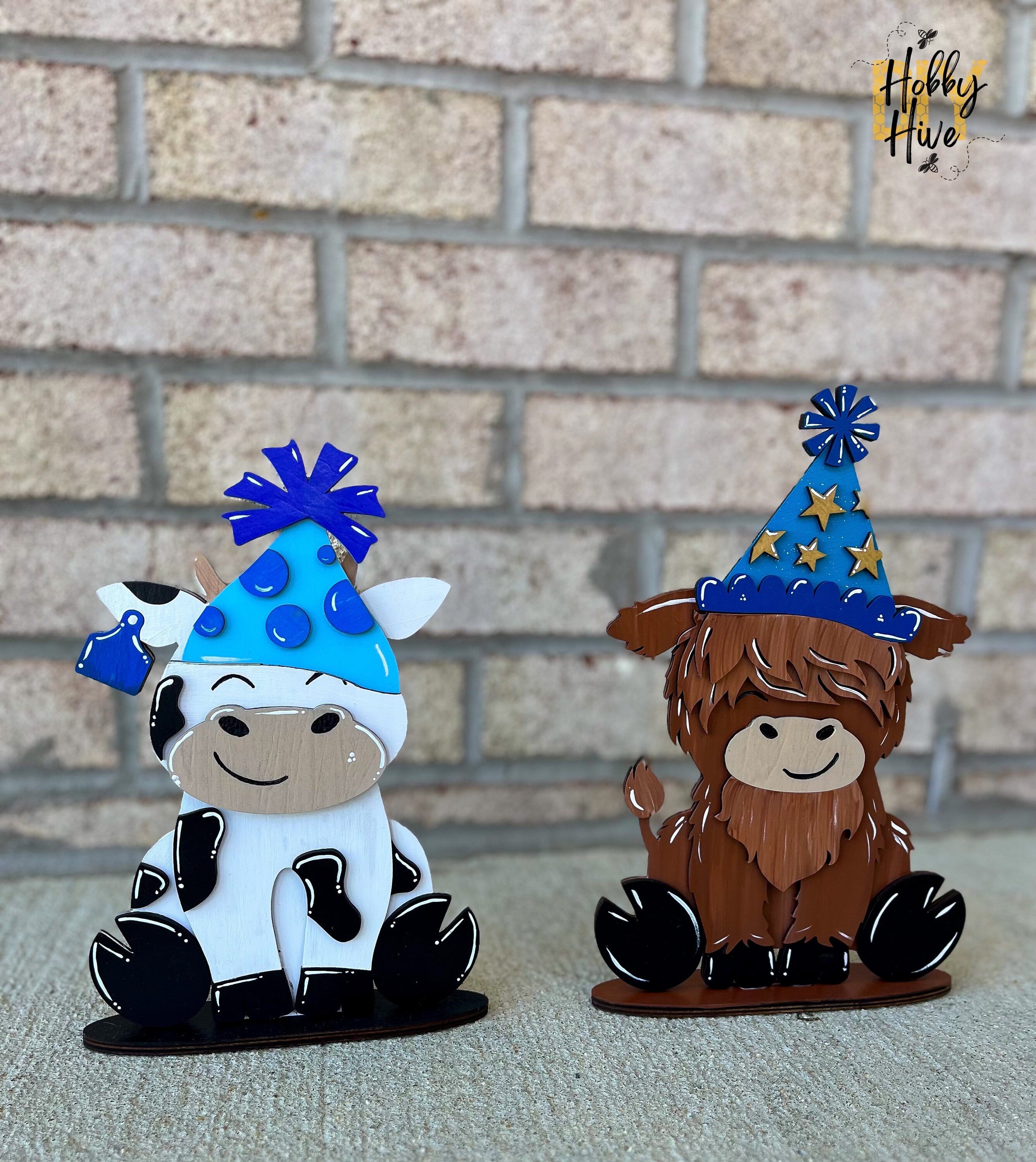 Highland Cow or Dairy Cow Desk Buddy with Birthday Hat