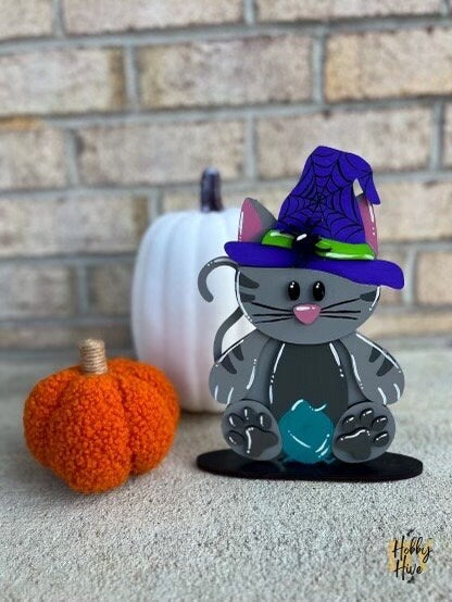 Interchangeable Cat Shelf Table Desk Sitter with Seasonal Hats for Home Decor