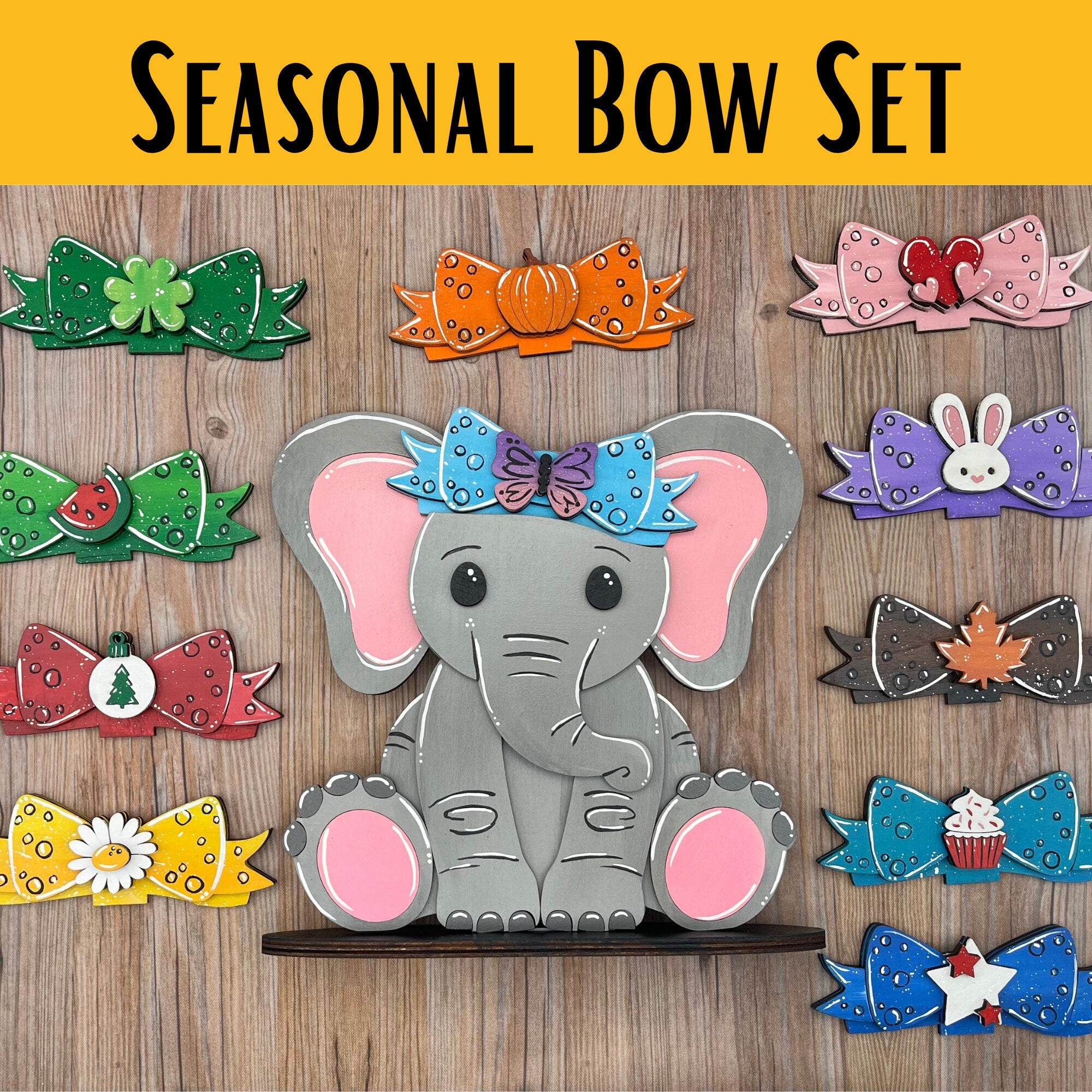 Cute Elephant Desk Buddy with Interchangeable Holiday Accessories