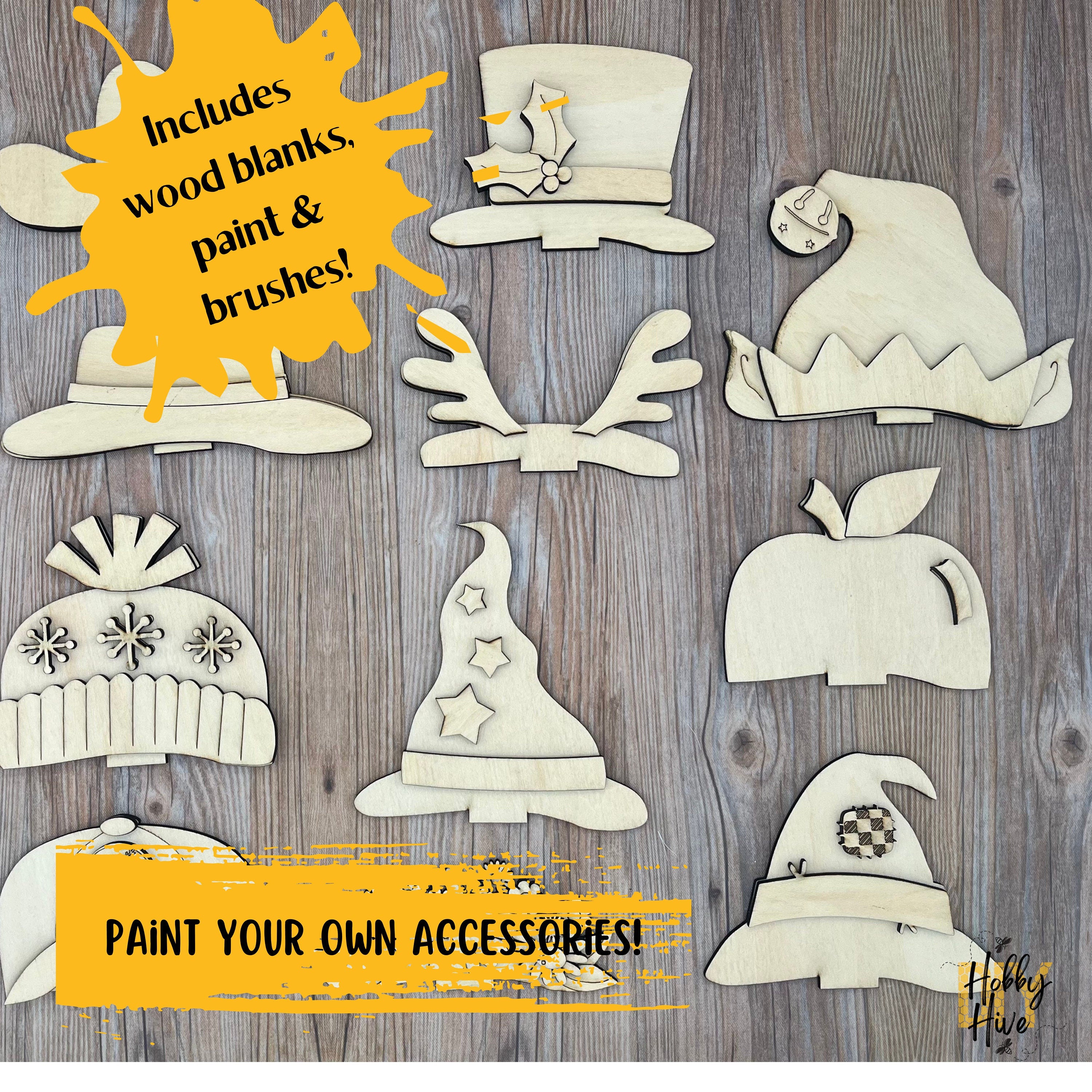 DIY Wood Blank and Paint Kit Farm Animal Hats Add ons (Hats Only)