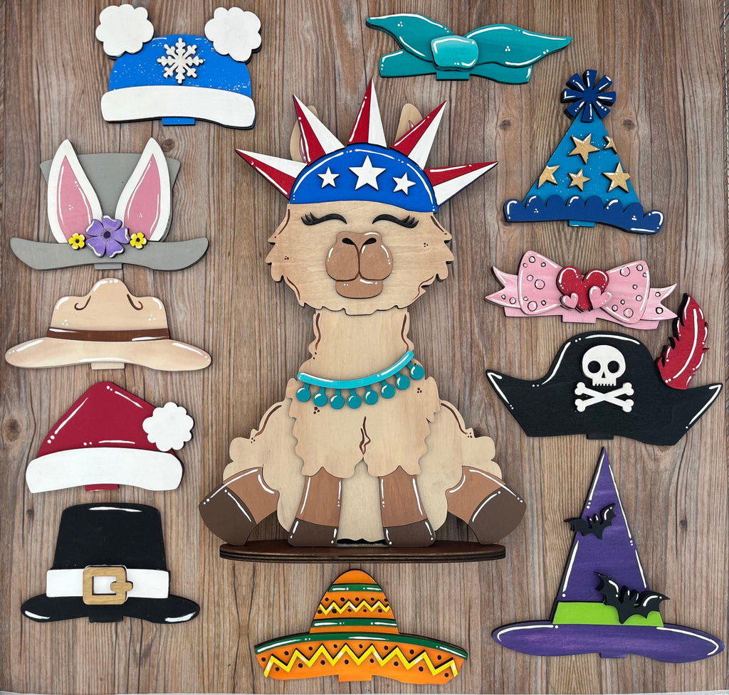 Festive Llama Shelf Table Desk Decor with Interchangeable Hats