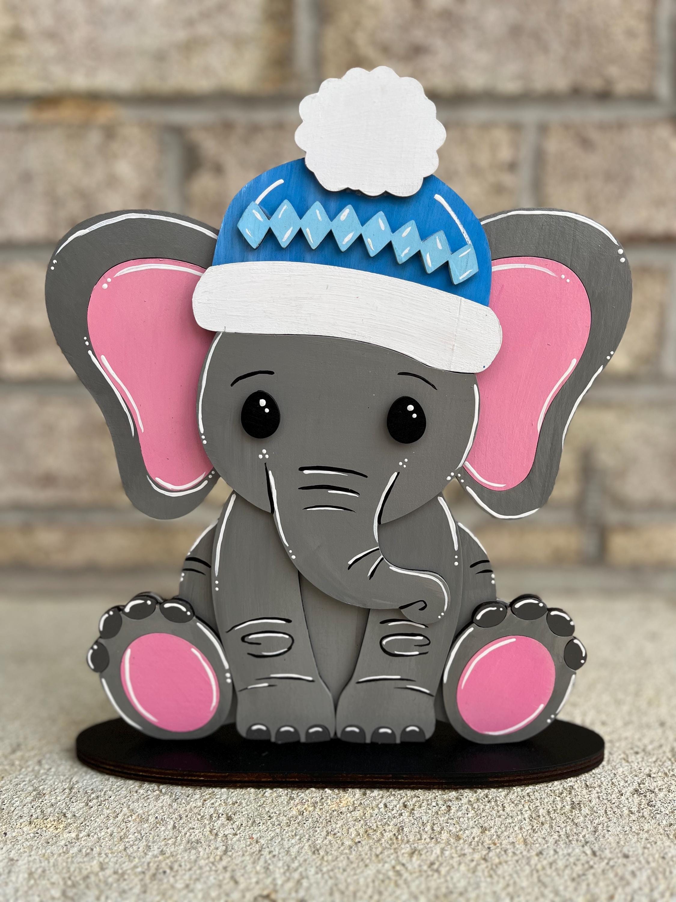 Paint Your Own Elephant Interchangeable Sign with Seasonal and Holiday Hats