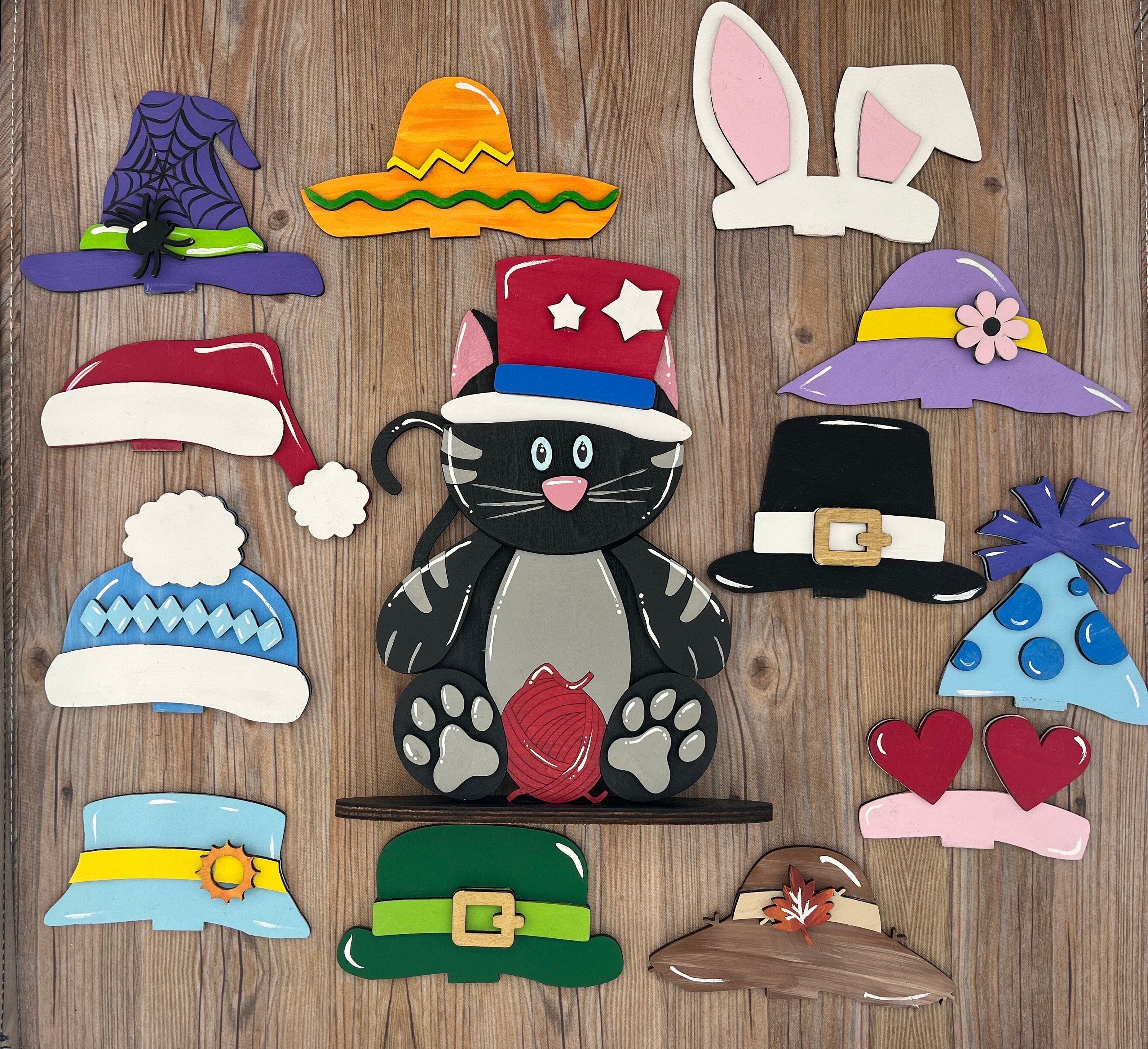 Cat Desk Buddy with Interchangeable Seasonal Hats