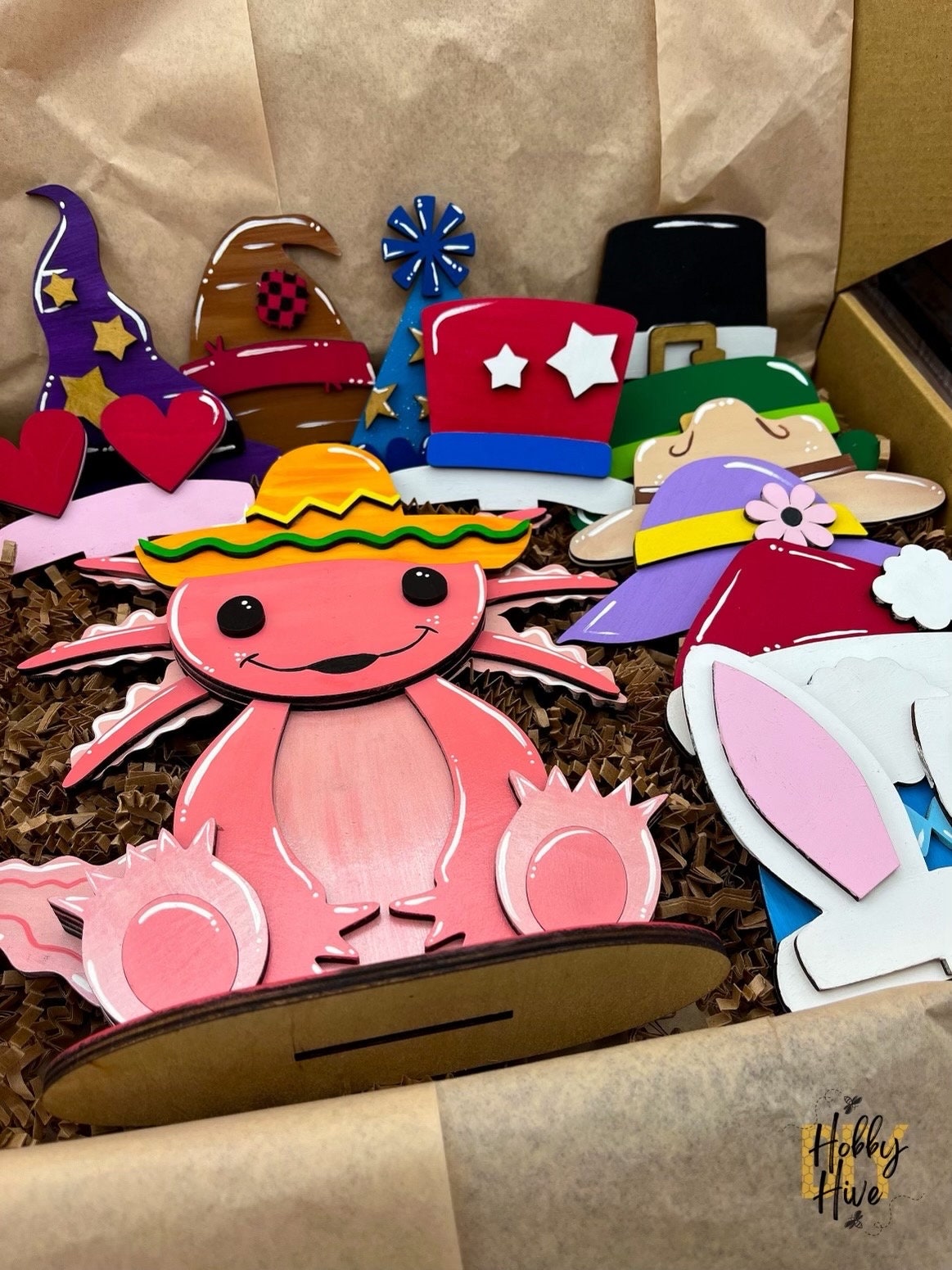 Axolotl Desk Buddy with Interchangeable Hats