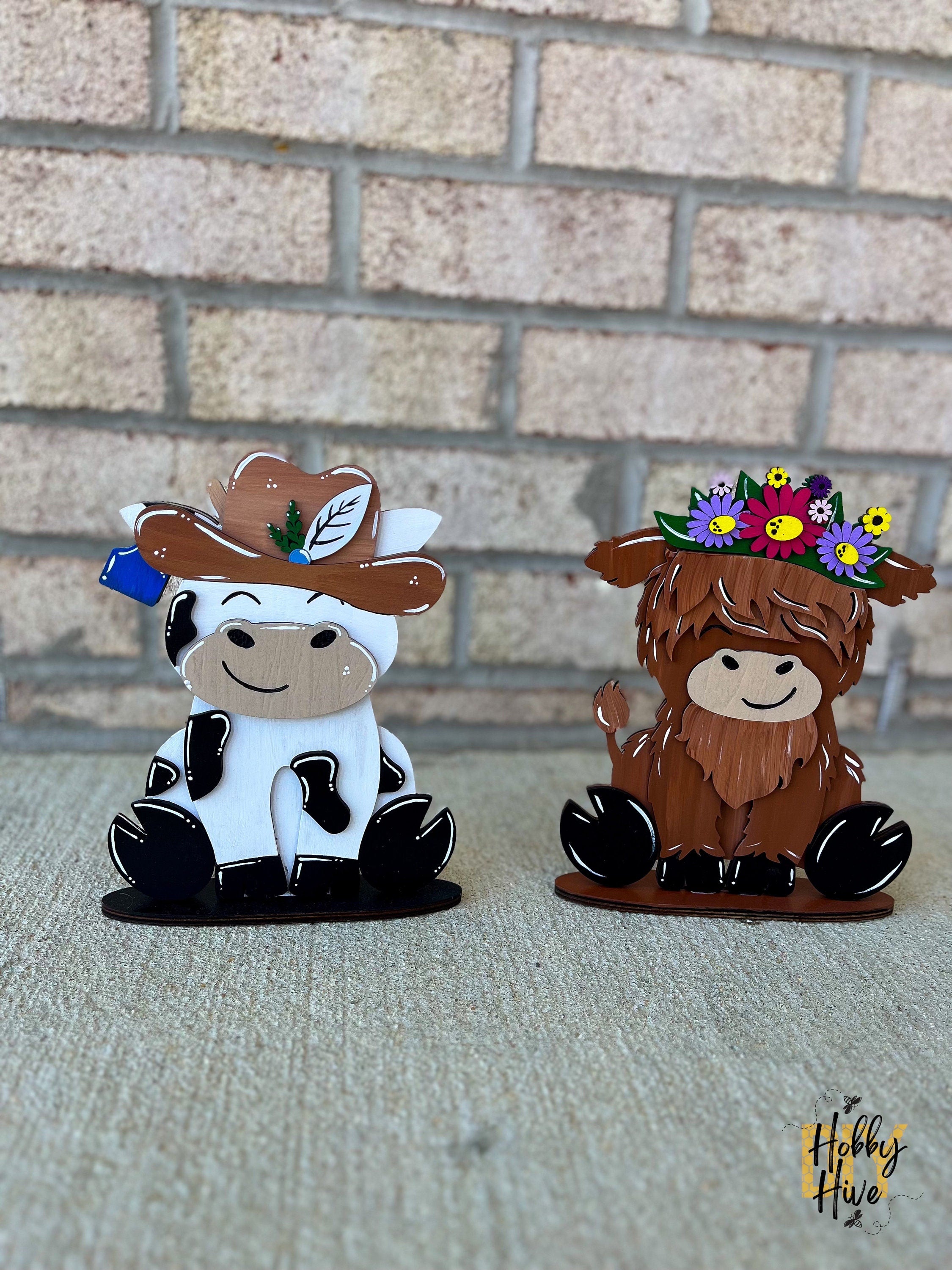 Highland Cow or Dairy Cow Desk Buddy with Birthday Hat
