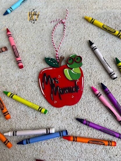 Personalized Bookworm Apple Ornament