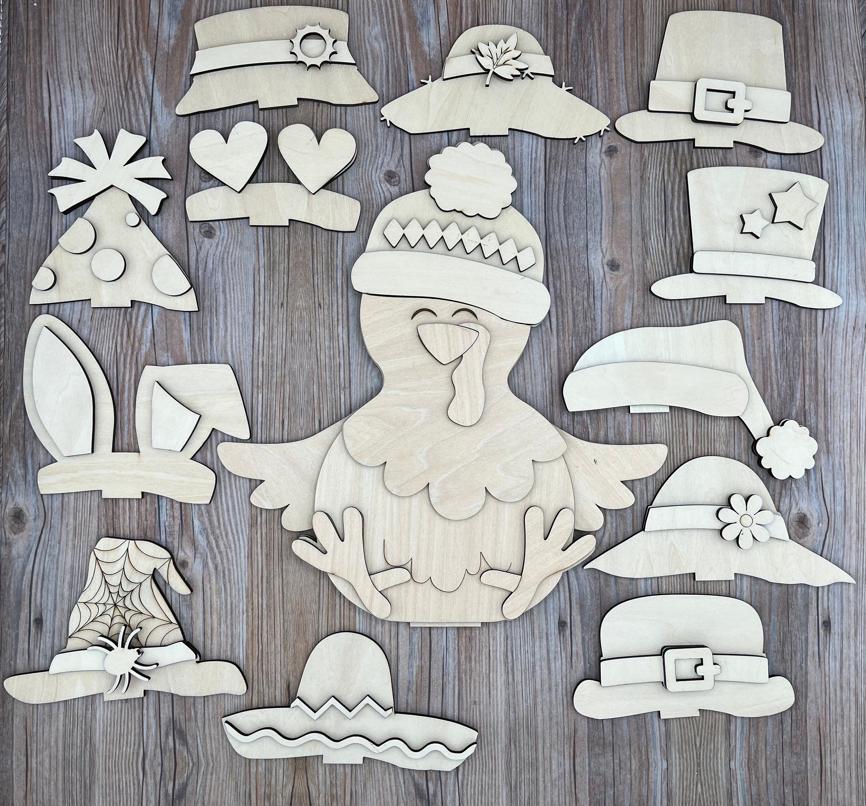 Paint Your Own Chicken or Turkey Interchangeable Sign with Seasonal Hats