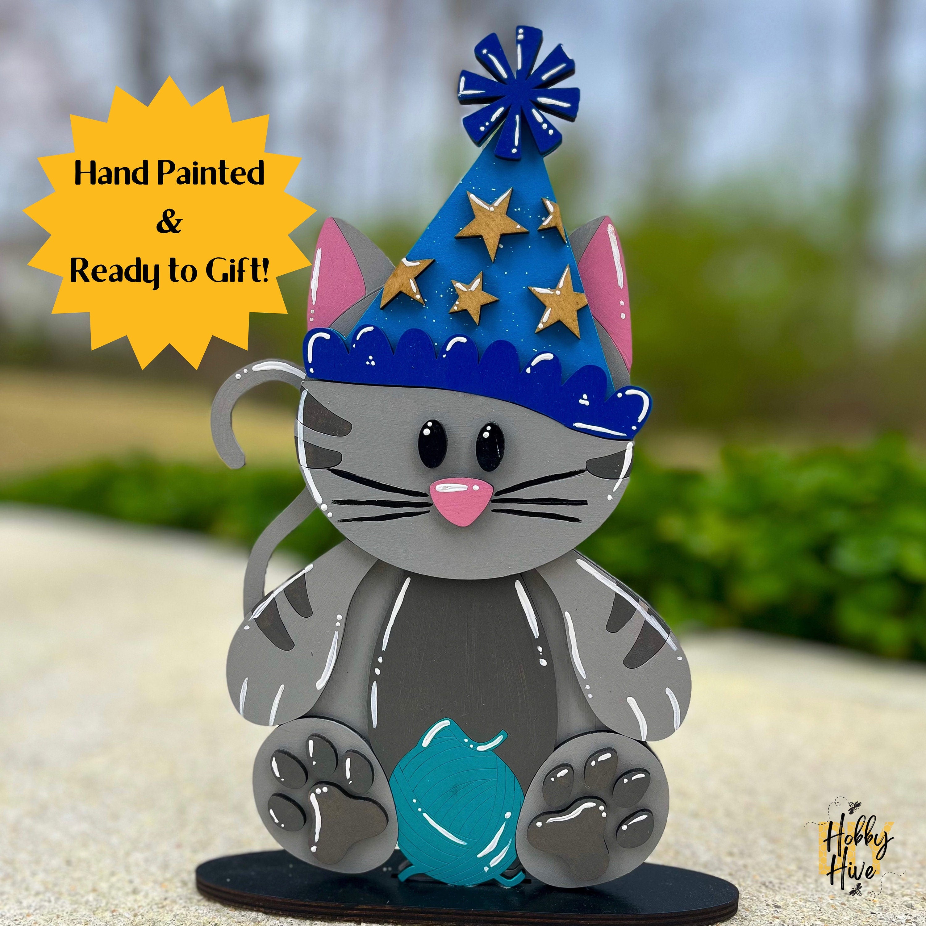 Cat Desk Buddy with Birthday Hat